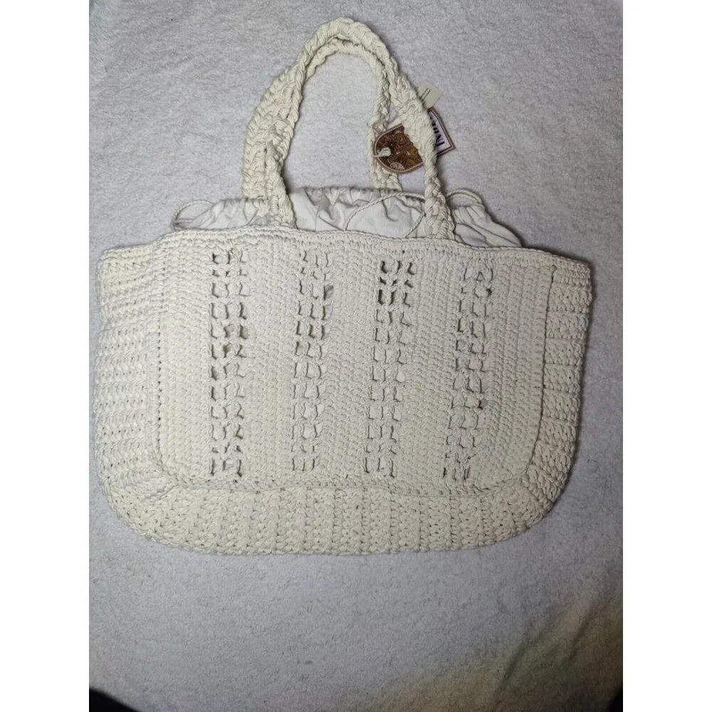 Crochet Cream & Red Large Handmade Vacation Beach Tote Bag W‎ Cute Crabs